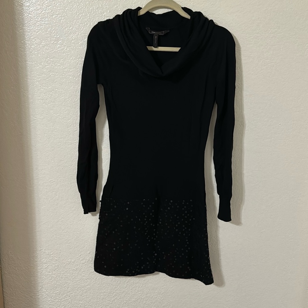 BCBGMaxazria Black Cowl-neck Sweater Mini Dress